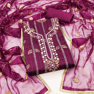 Wine Foil Printed Chanderi Silk Dress Material