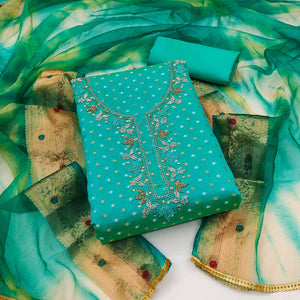 Turquoise Woven Chanderi Silk Dress Material