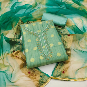 Sea Green Woven Chanderi Silk Dress Material