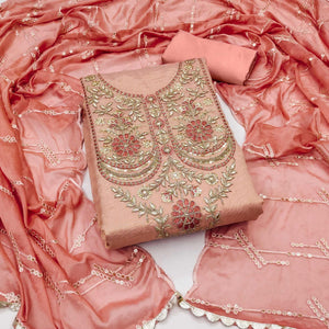 Peach Embroidered Viscose Dress Material