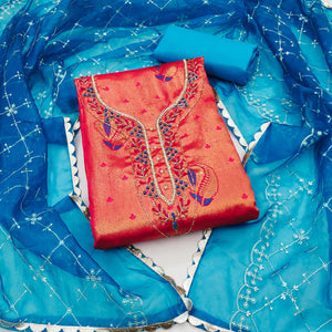 Gajri Pink Woven Banarasi Silk Dress Material