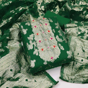 Green Woven Organza Dress Material
