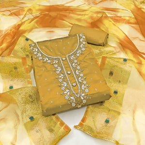 Yellow Woven Chanderi Silk Dress Material