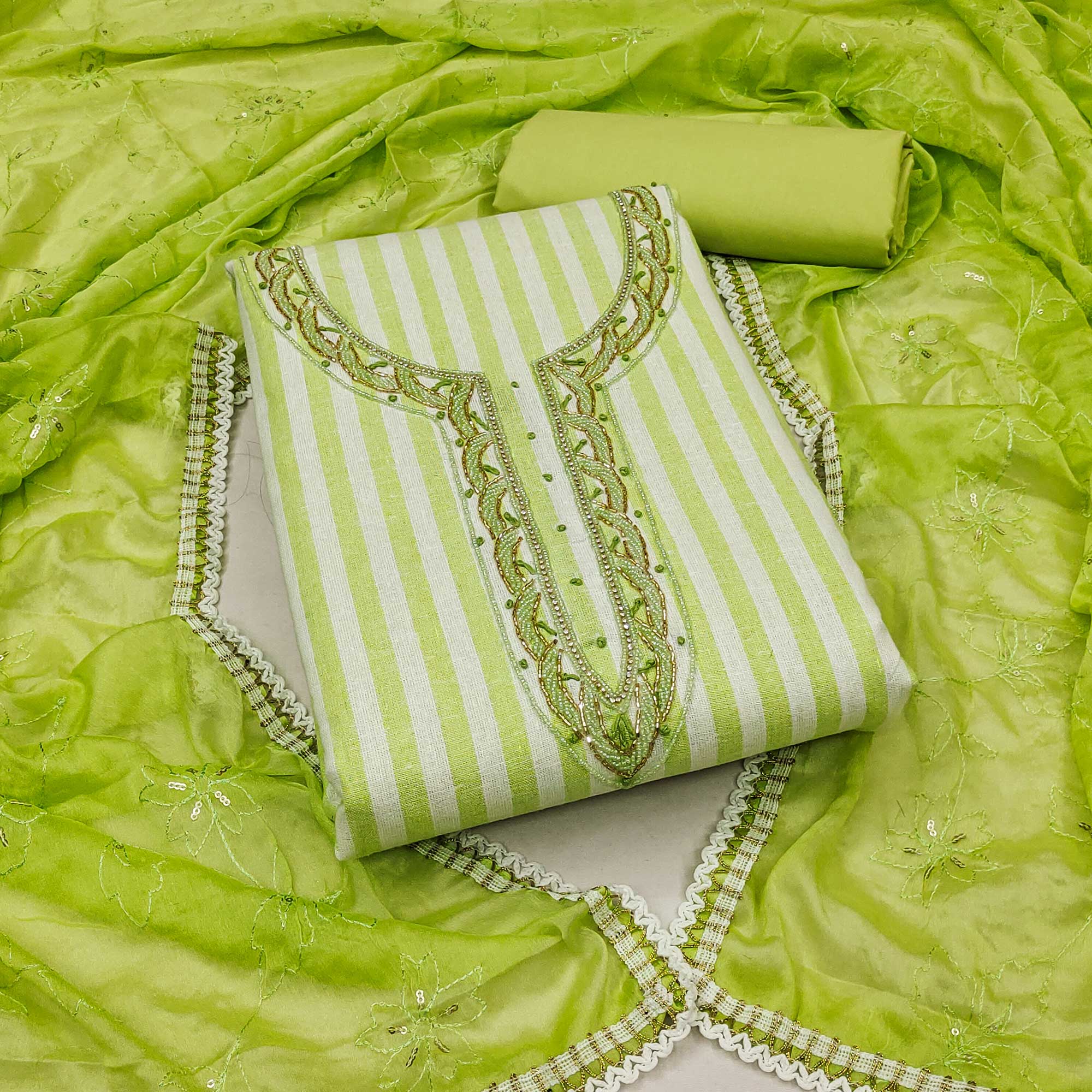 Green Printed Pure Cotton Dress Material