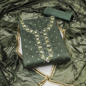 Green Woven Chanderi Silk Dress Material