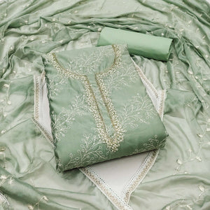 Dusty Green Embroidered Cotton Blend Dress Material