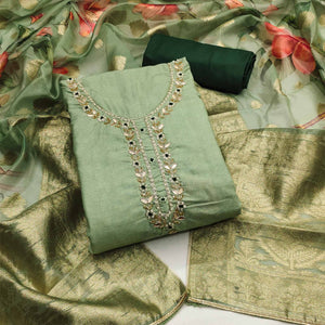 Green Floral Digital Printed With Handwork Pure Cotton Dress Material