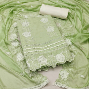 Green Floral Stone Embroidered Cotton Silk Dress Material