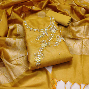 Yellow Floral Hand Embroidered Viscose Dress Material