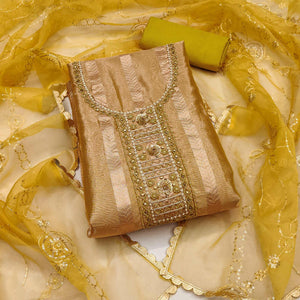 Green Sequins Hand Embroidery Organza Dress Material