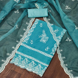 Blue Floral Sequins Embroidered Organza Dress Material