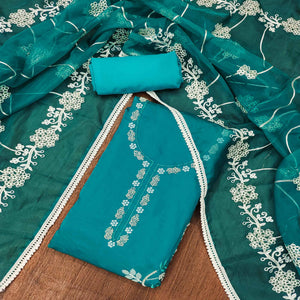 Rama Blue Floral Sequins Embroidery With Handwork Cotton Silk Dress Material