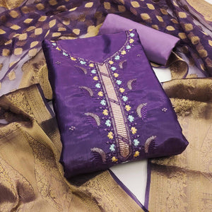 Violet Floral Sequins Embroidered Viscose Dress Material