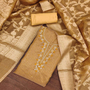 Mustard Woven With Moti Handwork Viscose Dress Material