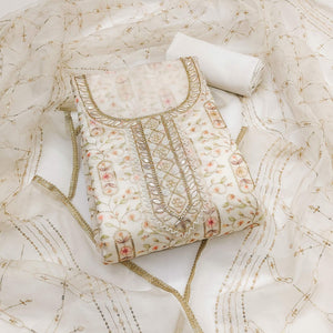 Offwhite Floral Sequins Embroidery With Handwork Viscose Dress Material