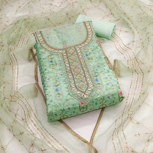 Sea Green Floral Sequins Embroidery With Handwork Viscose Dress Material