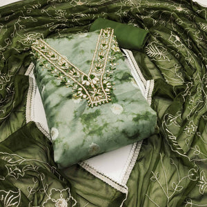 Green Digital Printed With Handwork Organza Dress Material