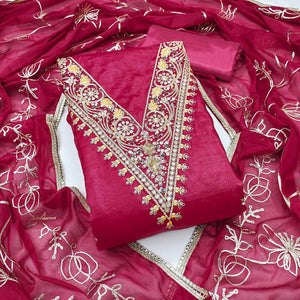 Pink Sequins Embroidery With Handwork Viscose Golden Crush Dress Material