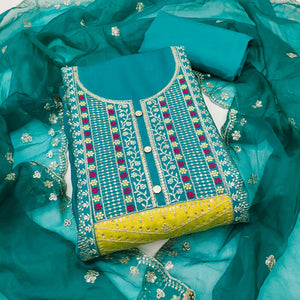 Rama Blue Floral Sequins Embroidered Roman Cotton Silk Dress Material