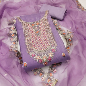 Lavender Floral Sequins Embroidery Viscose Dress Material