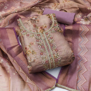 Purple Floral Digital Printed With Handwork Viscose Dress Material