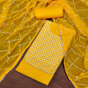 Yellow Dress Material in Modal Chanderi Silk With Traditional Gota Patti Embellishments