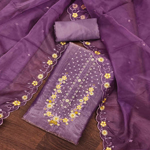 Purple Dress Material In Viscose With Intricate Floral Sequins Embroidery & Handwork