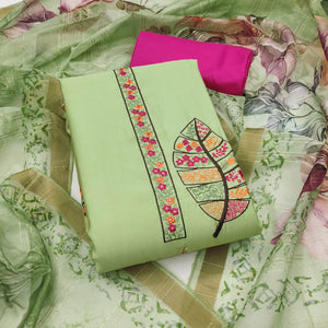 Green Delight Floral Sequins Embroidered Cotton Silk Dress Material