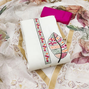 White Delight Floral Sequins Embroidered Cotton Silk Dress Material