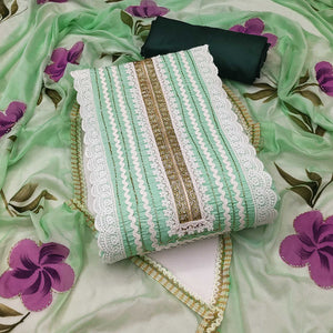 Sea Green Floral Printed With Intricate Handwork Embroidered Cotton Silk Dress Material