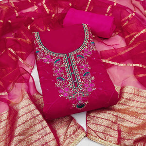 Pink Georgette Silk Dress Material Beautified With Floral Sequins Embroidery