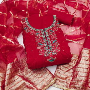 Red Georgette Silk Dress Material Beautified With Floral Sequins Embroidery