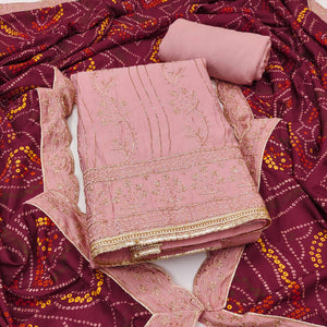 Peach Cotton Silk Dress Material Embellished With Elegant Floral Hand Embroidery Work