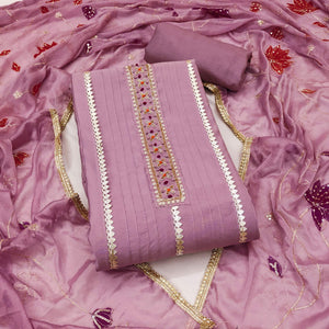 Onion Pink Cotton Silk Dress Material Embellished With Elegant Moti Handwork & Gota Patti Lace