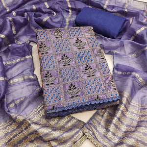 Lavender Floral Thread Embroidered Viscose Dress Material With Sequins For Sophisticated Style