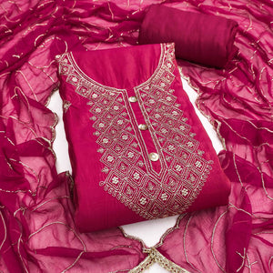 Stylish Pink Floral Embroidered Viscose Dress Material Showcasing Elegant Cutdana Handwork