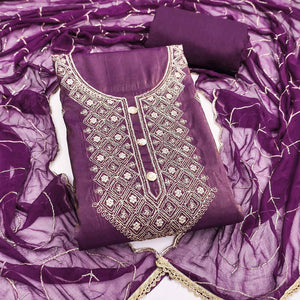 Stylish Purple Floral Embroidered Viscose Dress Material Showcasing Elegant Cutdana Handwork