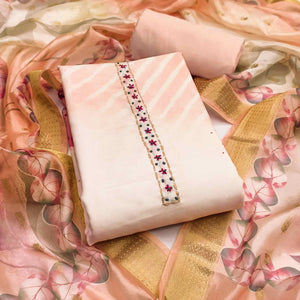 Fresh Peach Leaf Digital Printed Rayon Dress Material With Sequins & Delicate Handwork