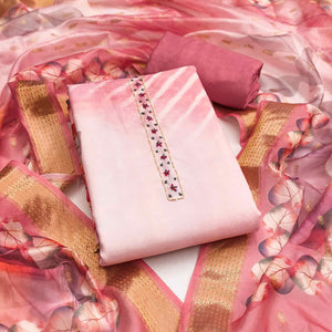 Fresh Pink Leaf Digital Printed Rayon Dress Material With Sequins & Delicate Handwork