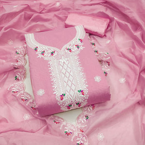 Pink Cambric Cotton Dress Material With Elegant Floral Embroidery Work