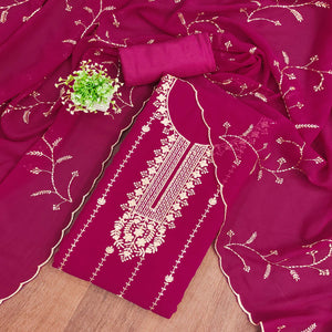 Pink Georgette Unstitched Dress Material Adorned with Ornate Thread Embroidery