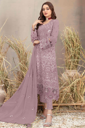 Dusty Pink Floral Embroidered Heavy Georgette Dress Material