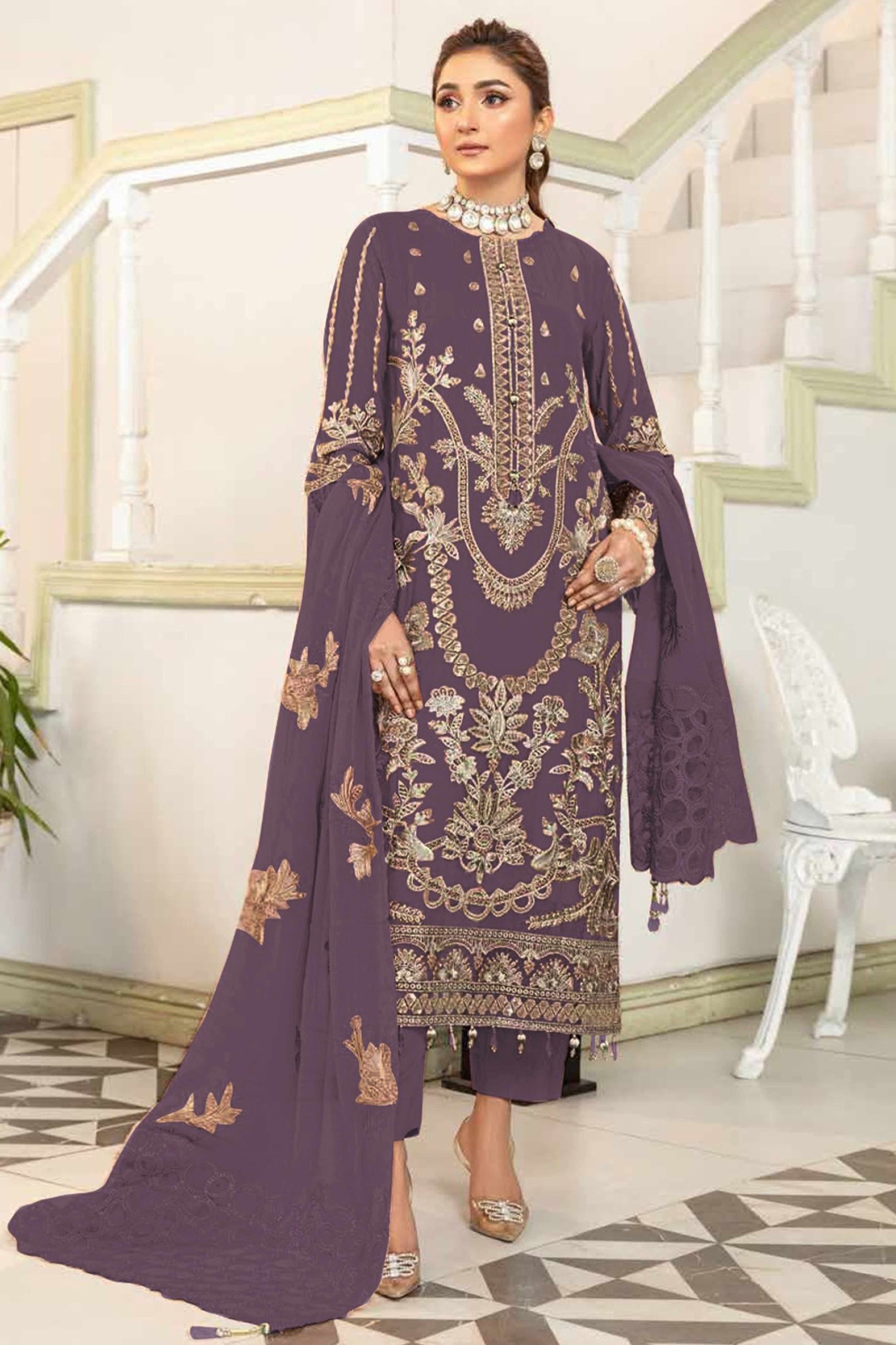 Purple Floral Design Dress Material Crafted from Lightweight Georgette Fabric