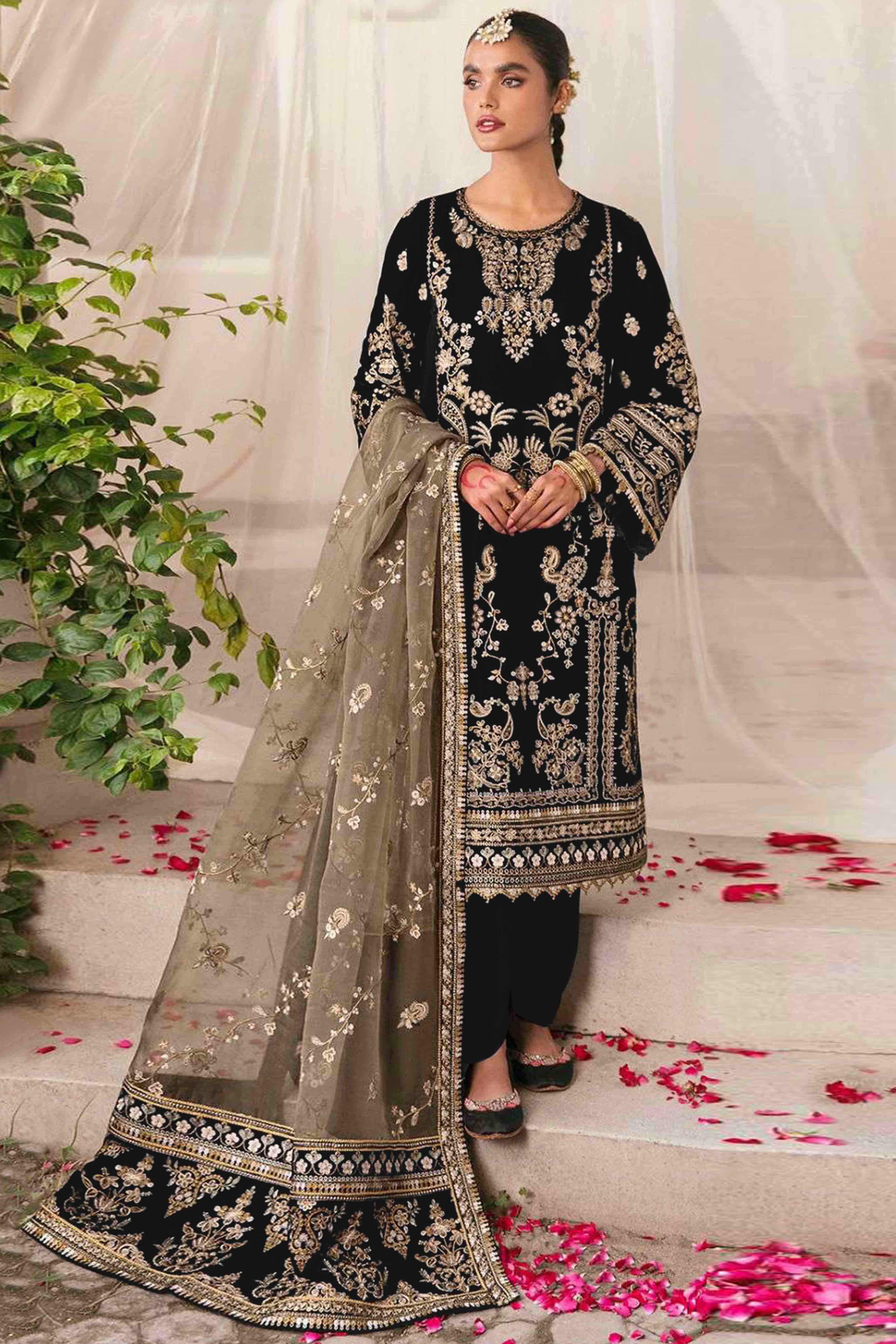 MARTE 2way Velvet Embroidery Dress Black Black Velvet Dress