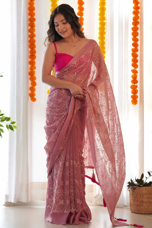Designer Mauve Georgette Saree with Elaborate Heavy Thread Work