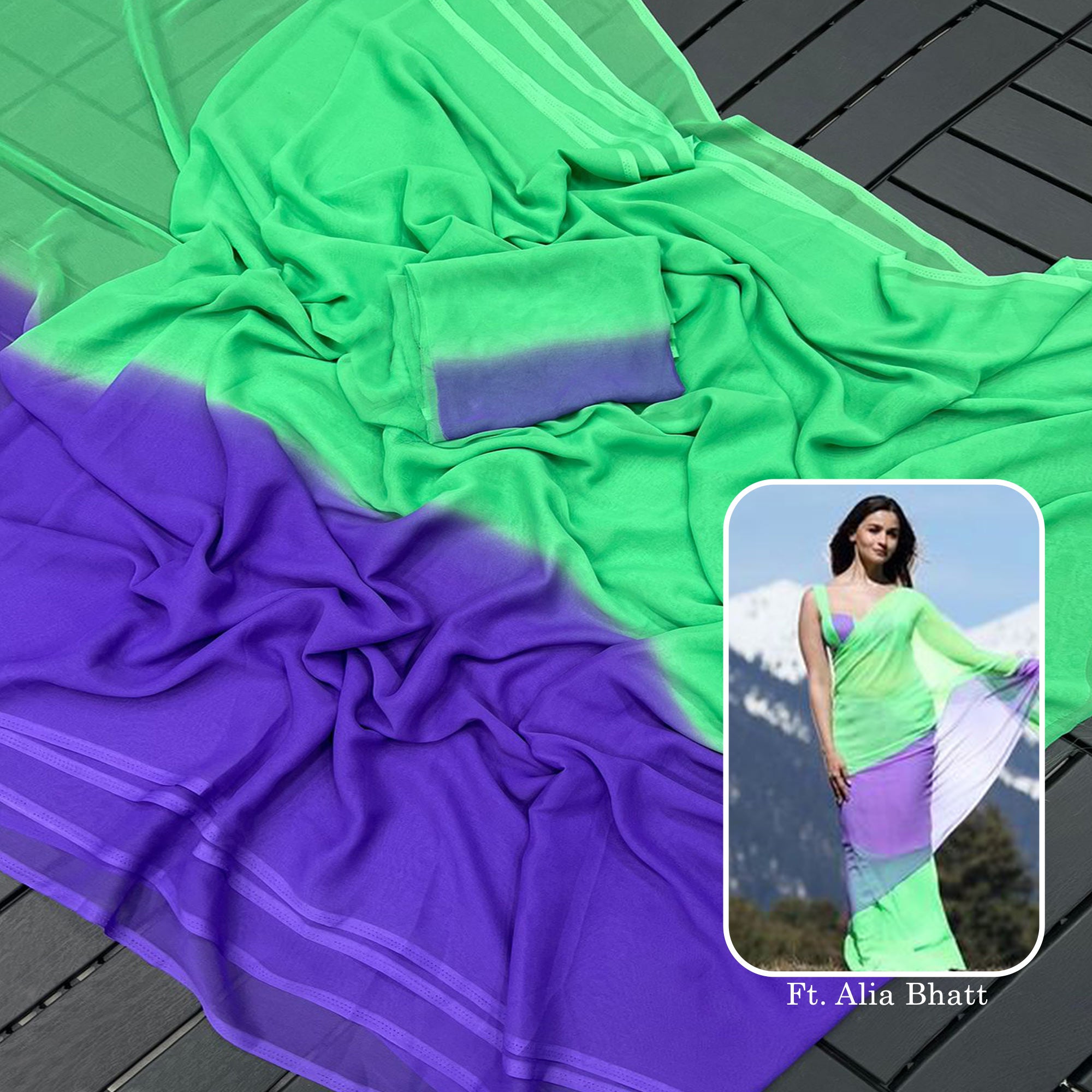 Sea Green Printed Georgette Saree