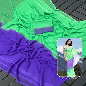 Sea Green Printed Georgette Saree