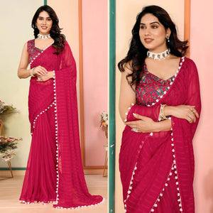 Pink Woven Striped Pattern Georgette Saree