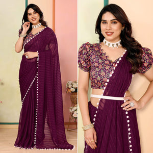 Purple Woven Striped Pattern Georgette Saree