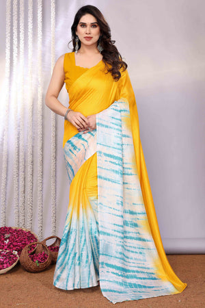 Yellow Abstract Printed Khaadi Saree
